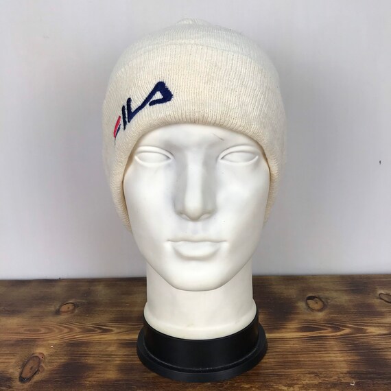 FILA Spell Out Embroidery White Beanie 