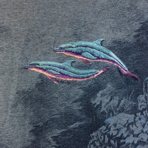 Vtg 90’ HABITAT DOLPHIN OCEAN All Over Print Tee Shirt Nature Painting National Park shops