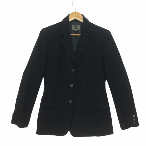 Vtg CK Calvin Klein Black Slim Fit Coat 