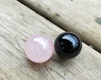 Ben Wa Balls Set of 2-Rose Quartz & Black Obsidian Kegel Balls Pelvic Floor Weights (Vagina Balls Yoni Balls Jade Eggs)