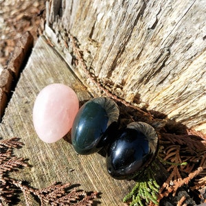 Jade Yoni Egg Set of 3-DRILLED or Undrilled Include Black Obsidian, Rose Quartz and Jade, All Medium Size/Personalized Gift