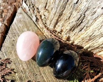 Jade Yoni Egg Set de 3-DRILLED ou Undrilled comprend de l’obsidienne noire, du quartz rose et du jade, tous de taille moyenne / cadeau personnalisé