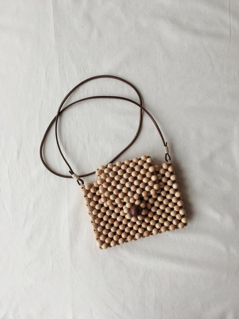 Wooden Beads Bag, Wood Beaded Purse, Beaded Clutch Bag, Mini Wooden Bag
