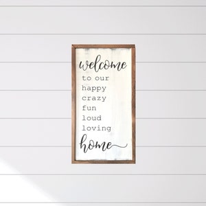 Welcome to Our Happy Home | Framed Wood Sign | Entryway Wood Sign | Farmhouse Wall Decor | Housewarming Gift