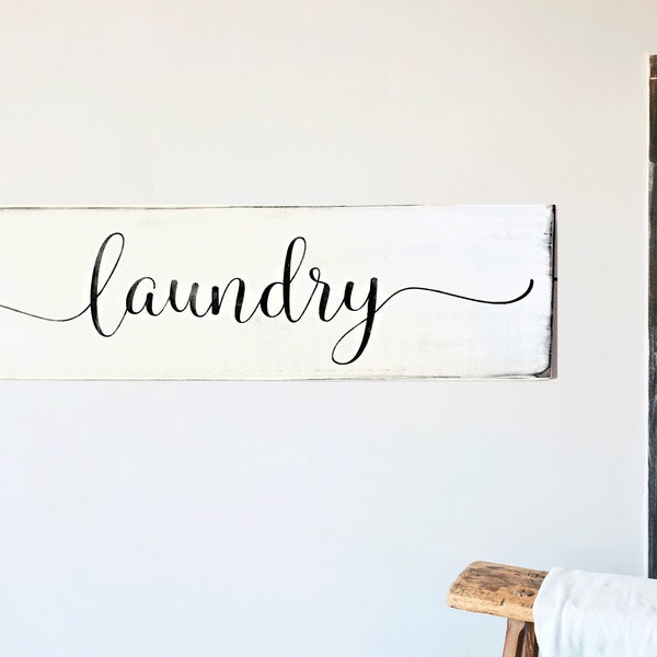 Laundry Wood Sign | Laundry Room Decor | Farmhouse Style Laundry Sign | Weathered White Laundry Sign