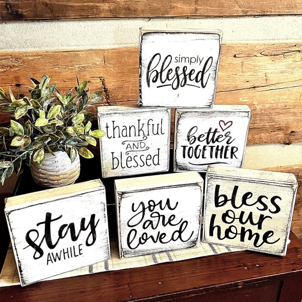 Small block signs | 5 1/2" x 5 1/2" | Small Inspirational sayings Wood Sign Blocks | Rustic Weathered Wood Sayings