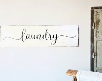 Laundry Wood Sign | Laundry Room Decor | Farmhouse Style Laundry Sign | Weathered White Laundry Sign