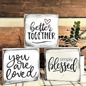Small block signs | 5 1/2&quot; x 5 1/2&quot; | Small Inspirational sayings Wood Sign Blocks | Rustic Weathered Wood Sayings