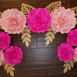 Set of 9 Premium Quality Paper Roses /Medium Paper Rose / Small Paper Rose /Event Decor /Birthday Decor/Nursery/Fuchsia and Soft Pink