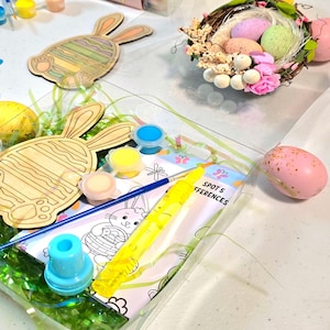 Personalized Easter Bunny Paint Kit ,DIY Craft Activity Set with Wooden Cutout, Paints & Brush Easter Basket Stuffer, Easter Paint Kit