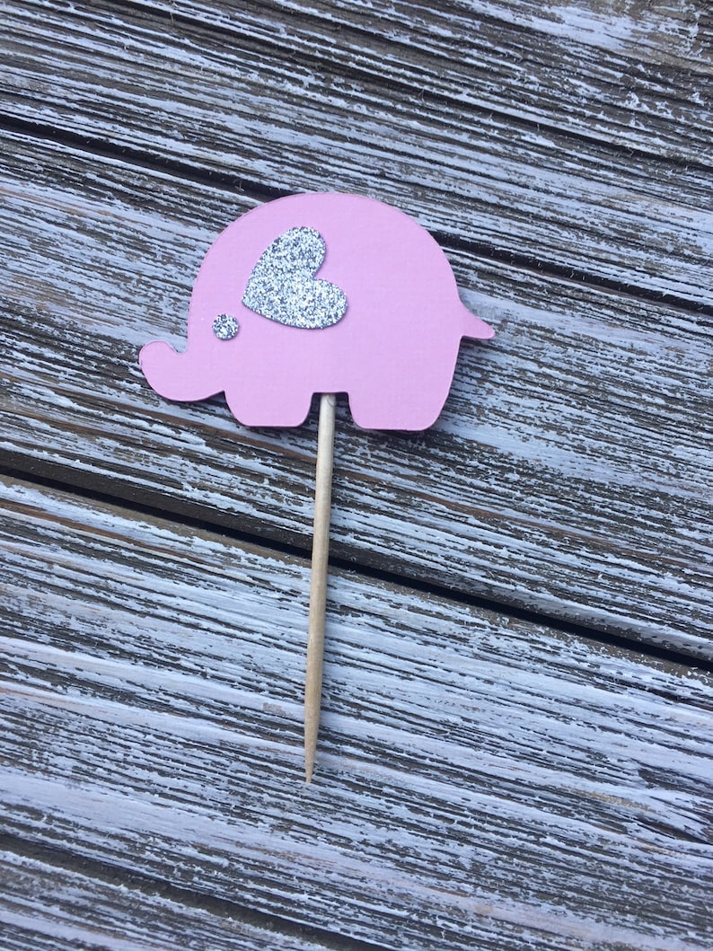 Gender Reveal Shower Cute Elephant Cupcake Topper Decoration- Fun Toppers Girl Baby Shower Boy Baby Shower