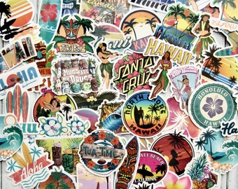 Hawaii Beach Vinyl Stickers, Surf Stickers, Assorted 10 Pack, Laptop Stickers, Skateboard, Guitar Stickers, Water Bottle Stickers