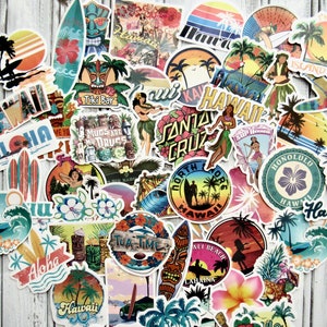Hawaii Beach Vinyl Stickers, Surf Stickers, Assorted 10 Pack, Laptop Stickers, Skateboard, Guitar Stickers, Water Bottle Stickers