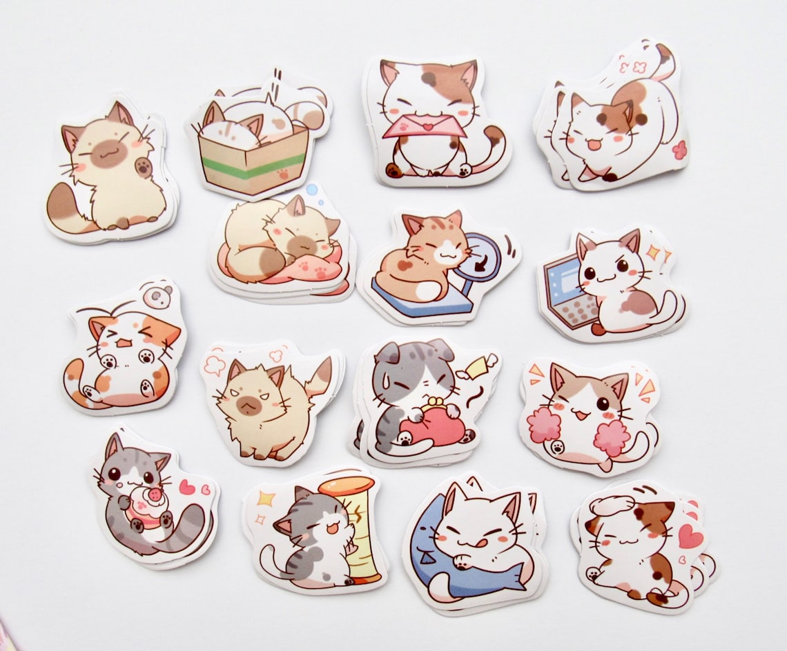 Kawaii Cat Stickers 45 Pcs Kitty Stickers Cute Planner Etsy