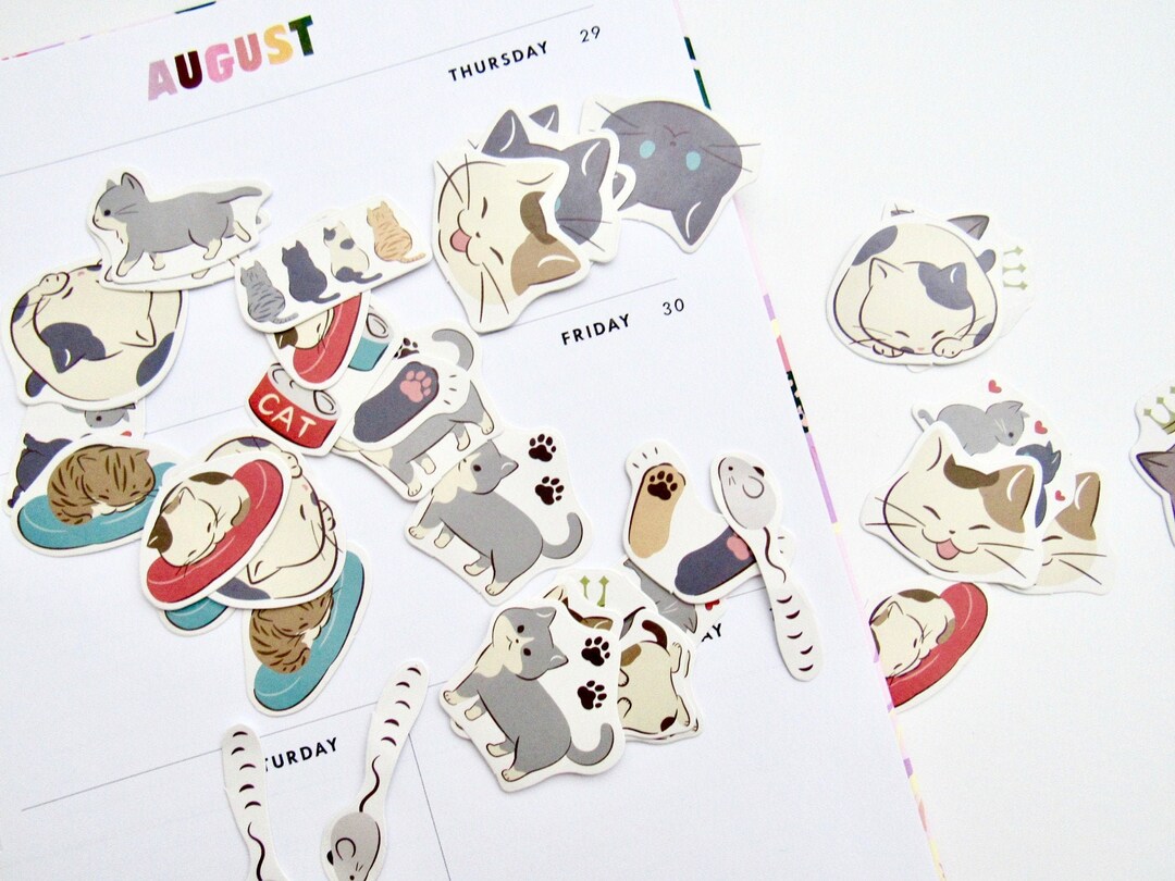 Kawaii Cat Stickers 45 Pcs Sticker Pack Cute Kitty Planner - Etsy