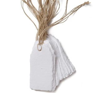 Handmade Paper Gift Tags with String - Vintage / White Deckle Edge - 25 Pack - Gift Wrap Tags, Price Tags - 150 GSM - 3.75 x 1.75” White Deckle