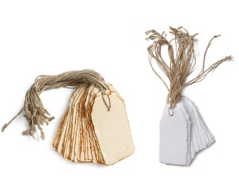 "Handgefertigte Vintage Weiße Deckle Edge Tags mit Schnur - 25 Pack - Ideal für Weihnachtsgeschenkanhänger, Preisschilder, Lesezeichen - 150 G/M - 3,75 x 4,75"