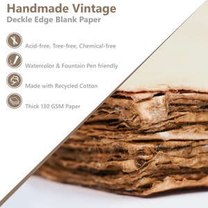 Handmade Paper, Vintage Paper with Deckle Edge, Aged Paper, 25/50 Pack, 130gsm Antique Paper Perfect for Junk Journal Projects image 4