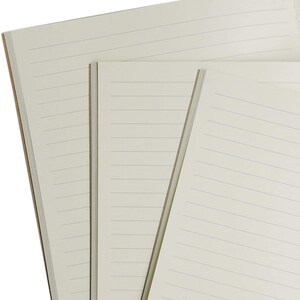 May include: Three lined notebooks stacked on top of each other. The notebooks are all white with thin, light gray lines.