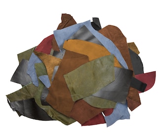 Leather Scraps for Leather Crafts - Full Grain Buffalo Leather Remnants  – 3lbs Mixed Sizes, Shapes with 36" Cord