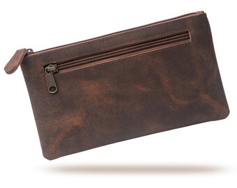 Full-Grain Leather Pencil Case – Handcrafted Zipper Case - 2 sizes