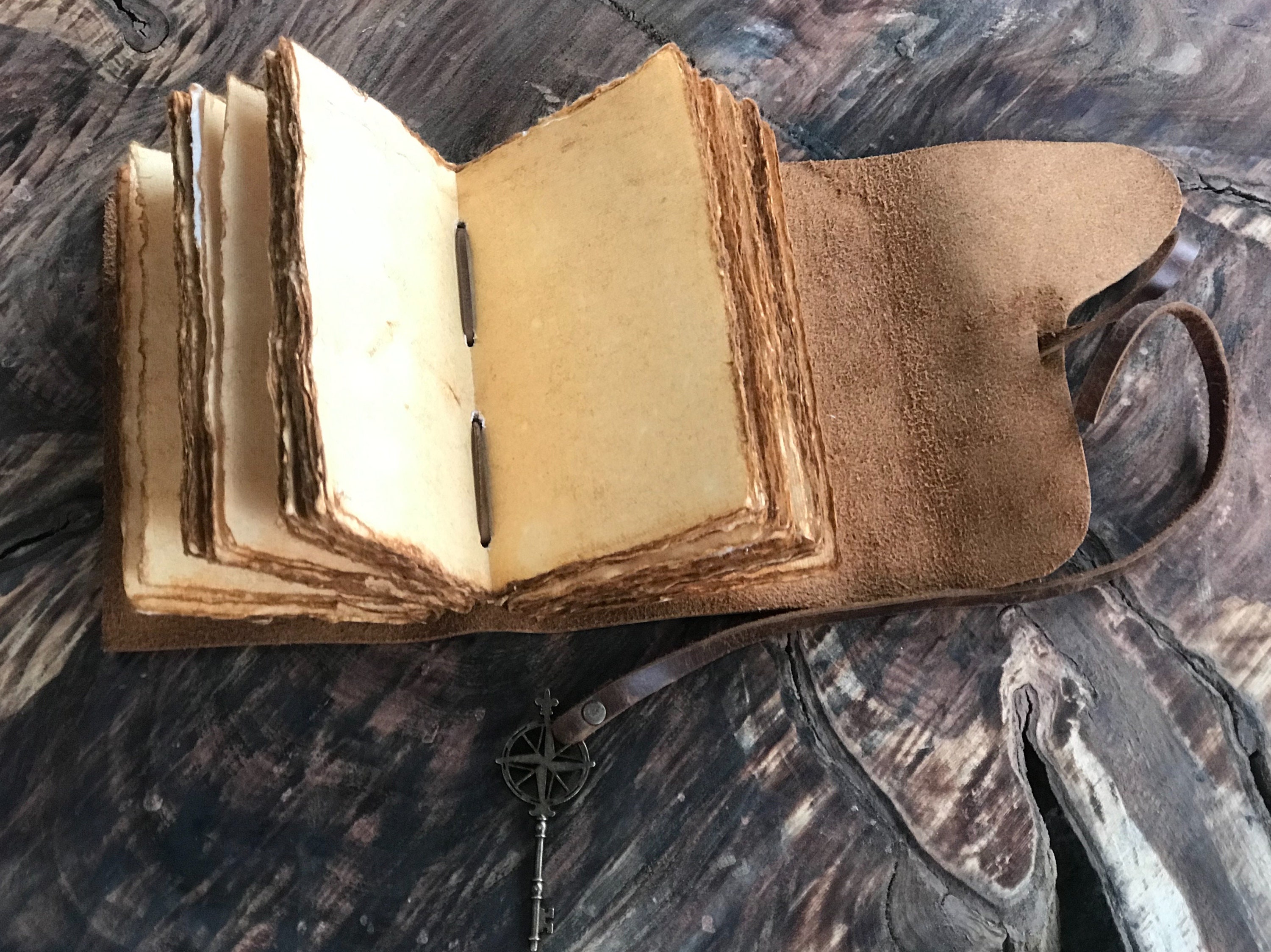 Leather Bound Journal - A5 Handmade Antique Deckle Edge Paper, Mauve –  Rustic Town