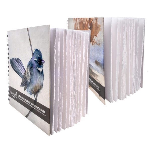 Diario de acuarela hecho a mano con bordes desbarbados – Papel prensado en frío de 350 g/m²