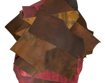 Leather Scraps for Leather Crafts - Full Grain Buffalo Leather Remnants from Journal Making – 3lbs Mixed Sizes, Shapes with 36" Cord