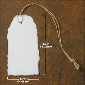 Handmade Paper Gift Tags with String - Vintage / White Deckle Edge - 25 Pack - Gift Wrap Tags, Price Tags - 150 GSM - 3.75 x 1.75” image 8