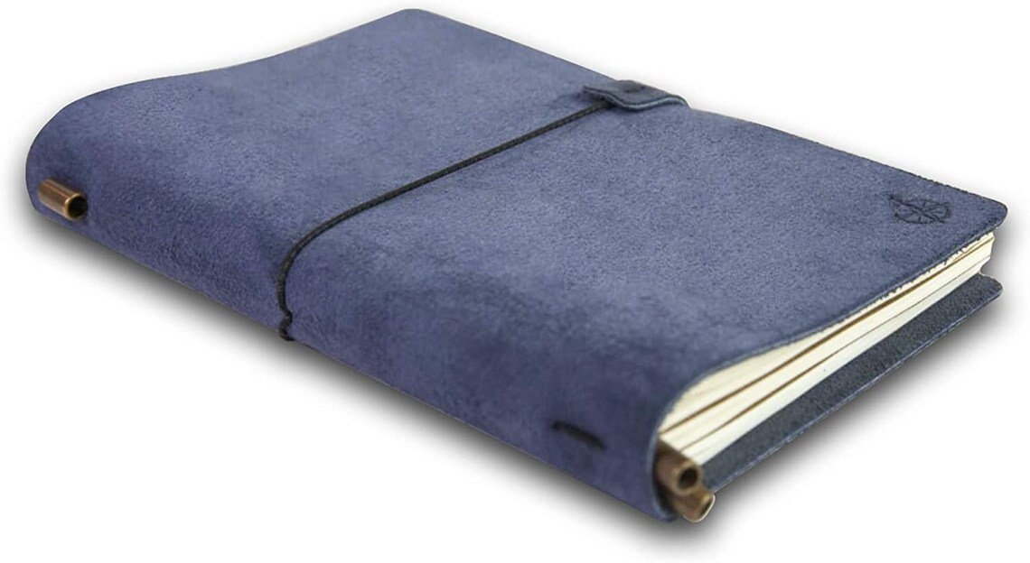 A5 Blue Suede Leather Notebook Refillable Travel Journal Etsy