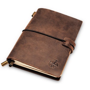 Leather Travelers Notebook, 4 Sizes - Refillable Travelers Journal, Hand-Crafted Genuine Leather - Perfect for Writing, Poets, Blank Inserts