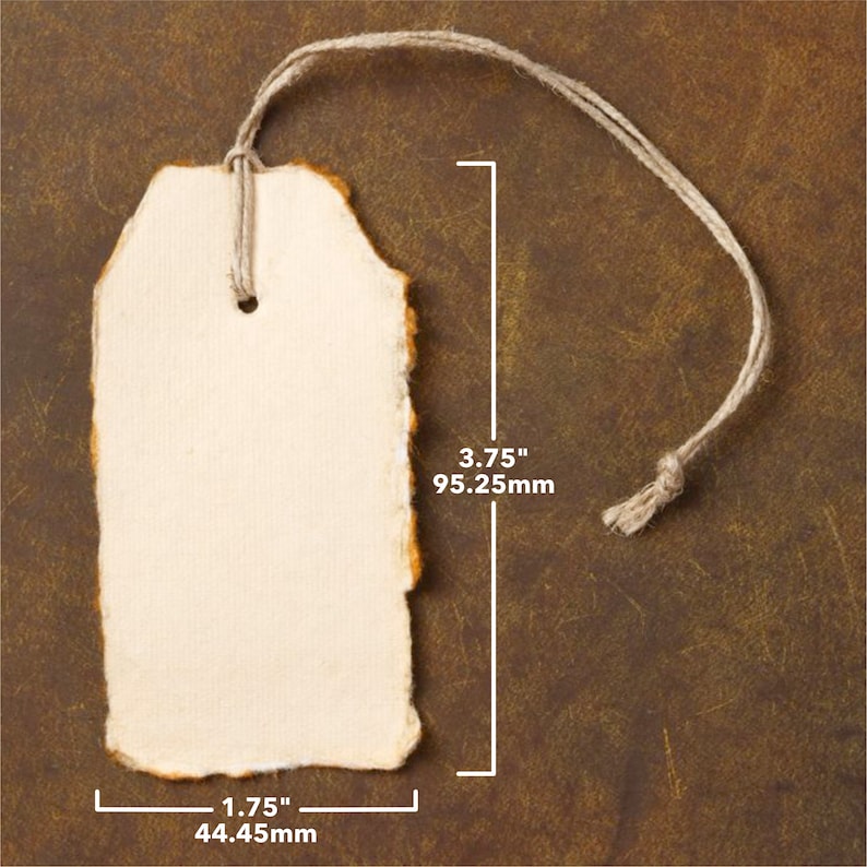 Handmade Paper Gift Tags with String - Vintage / White Deckle Edge - 25 Pack - Gift Wrap Tags, Price Tags - 150 GSM - 3.75 x 1.75” image 9