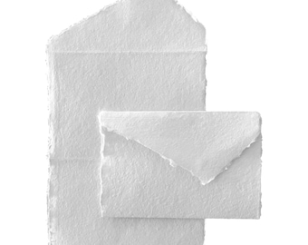Wanderings Handmade White Deckled Edge Envelopes and Cards - 4"x6" - 25 Pack - for Announcements Wedding Invitations Greeting Cards Arts