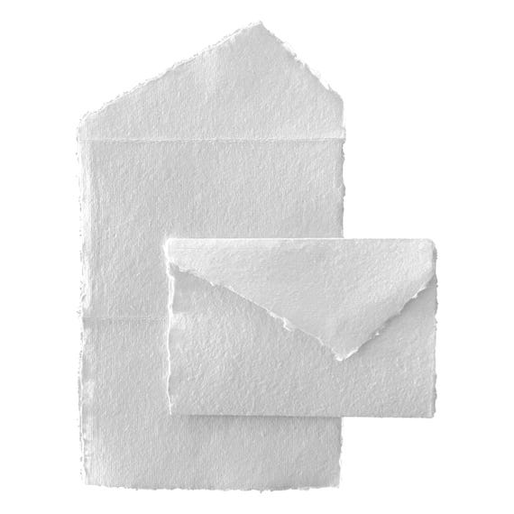 Wanderings Handmade White Deckled Edge Envelopes and Cards - 4"x6" - 25 Pack - for Announcements Wedding Invitations Greeting Cards Arts