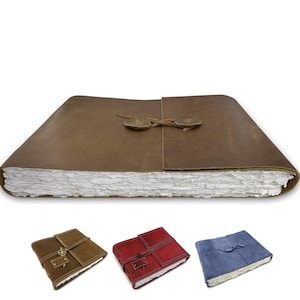 Wanderings 350 GSM Leather Watercolor Scrapbook Journals - Grande album in vera pelle con carta a bordo frastagliato fatta a mano per album
