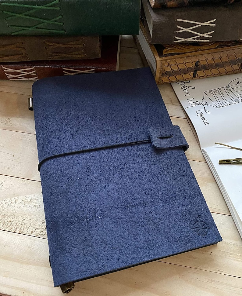 A5 Blue Suede Leather Notebook Refillable Travel Journal Etsy