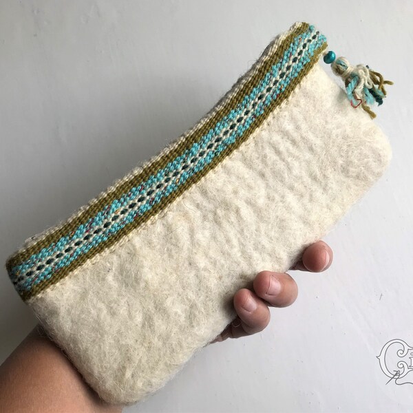 Petit sac feutré, Étui à lunettes en laine, Pochette zippée, Sac accessoire