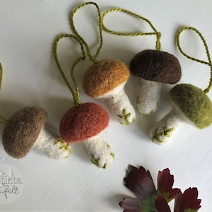 Needle felted hanging embroidered mushrooms, Autumn decoration or gift, Mushroom home decoration