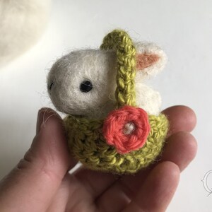 Felted miniature bunny with crochet basket, Cute bunny/rabbit gift