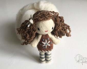 Felted adorable little wool doll, Hand sewn one-of-a-kind doll, Little wool toy - pocket doll