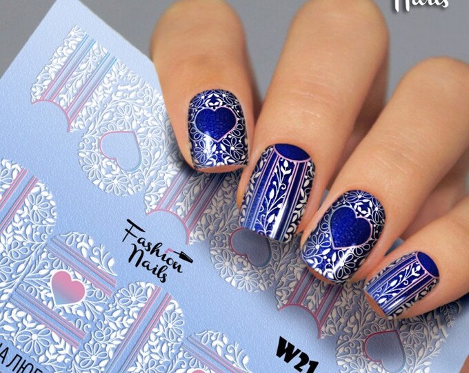 White Nail Decals Lace Nail Water Transfer St. Valentine's Day Nail