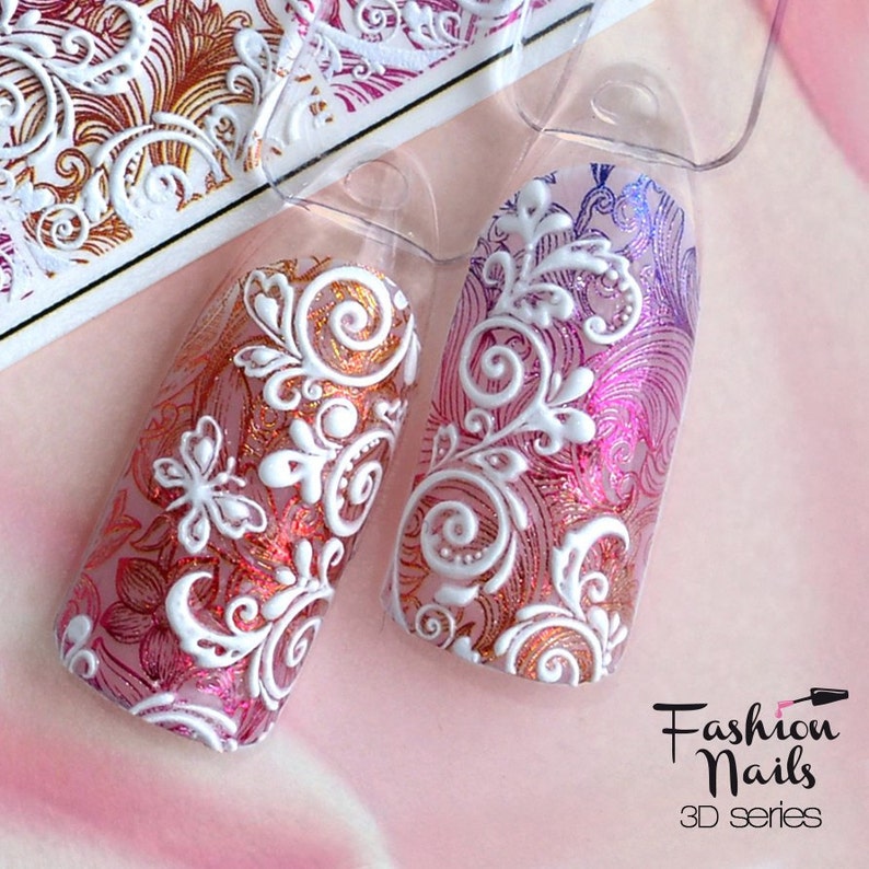 Curl 3d Nagel Abziehbilder Floral Nagel Wasser Transfer Folie Etsy
