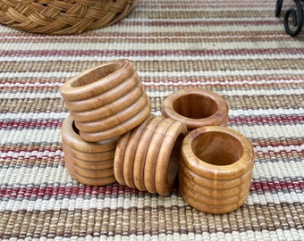 Set of 5 Wooden Carved Napkin Ring Holders