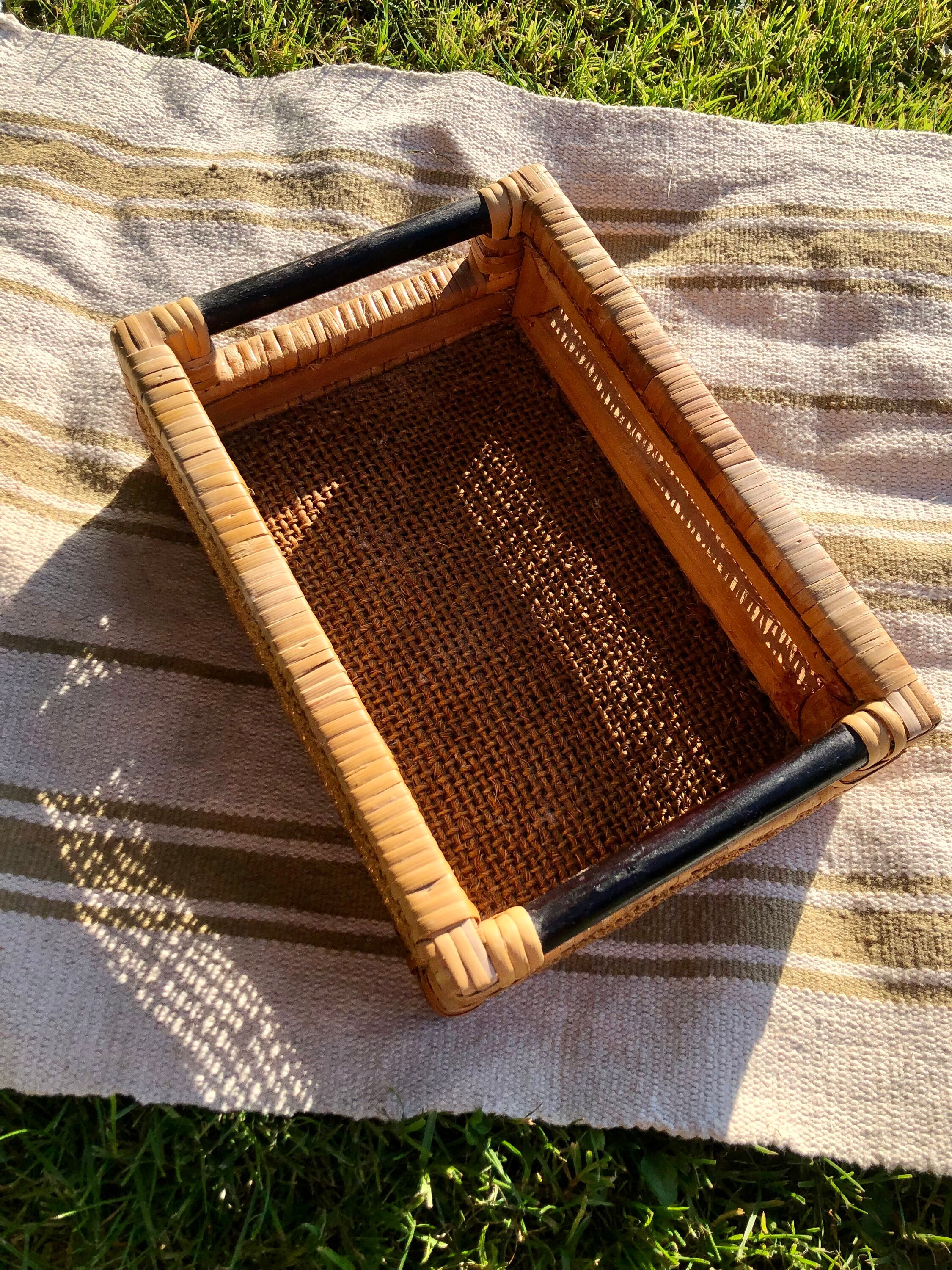 Rectangular Brown Wicker Tray with Handles Etsy