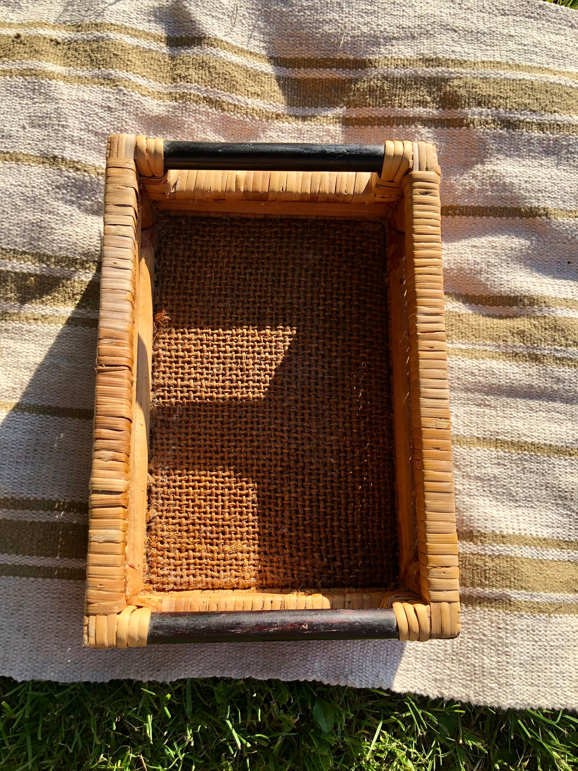 Rectangular Brown Wicker Tray with Handles Etsy