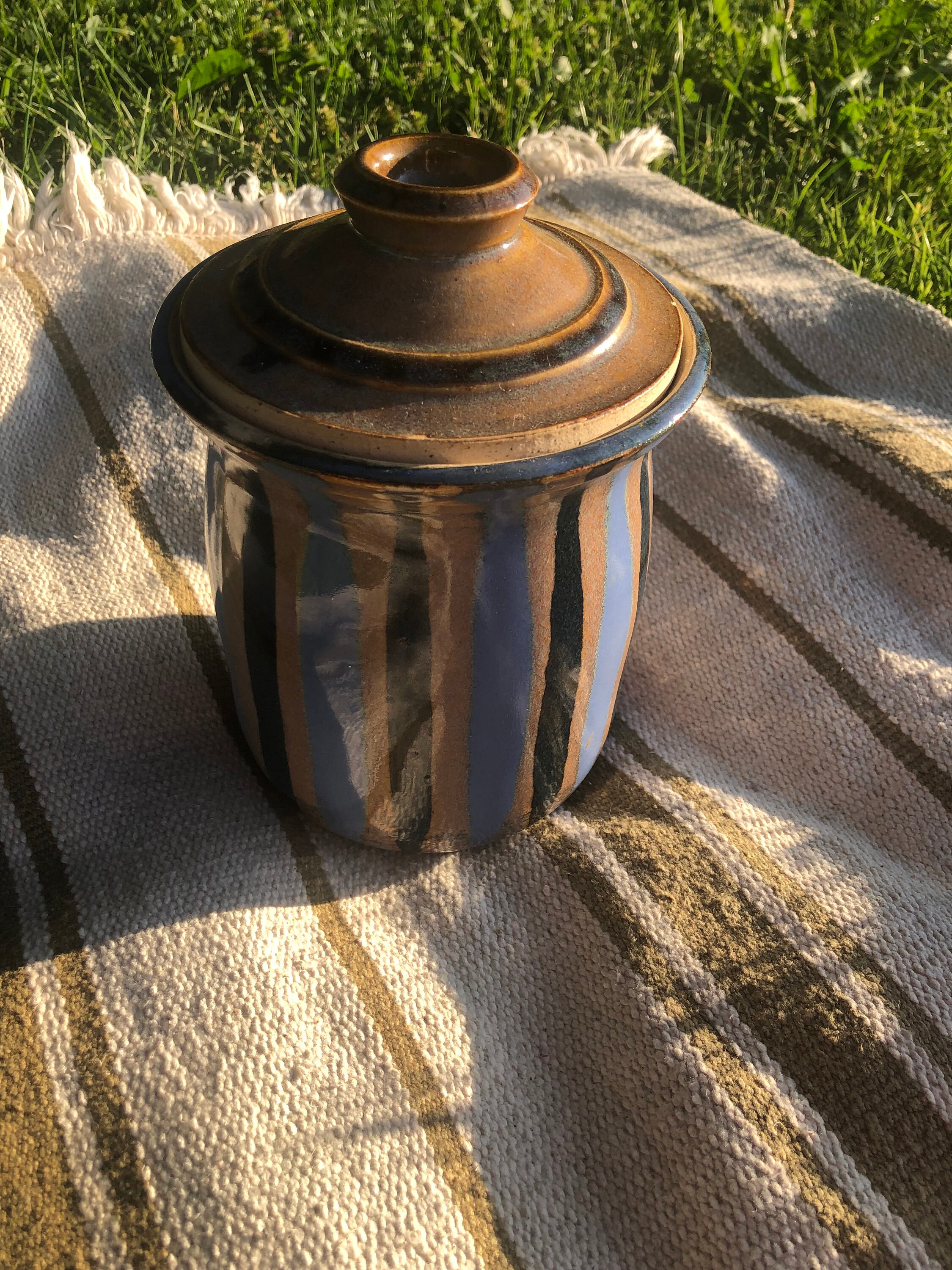 Large Vintage Stoneware Jar With Lid Signed Studio Pottery Etsy