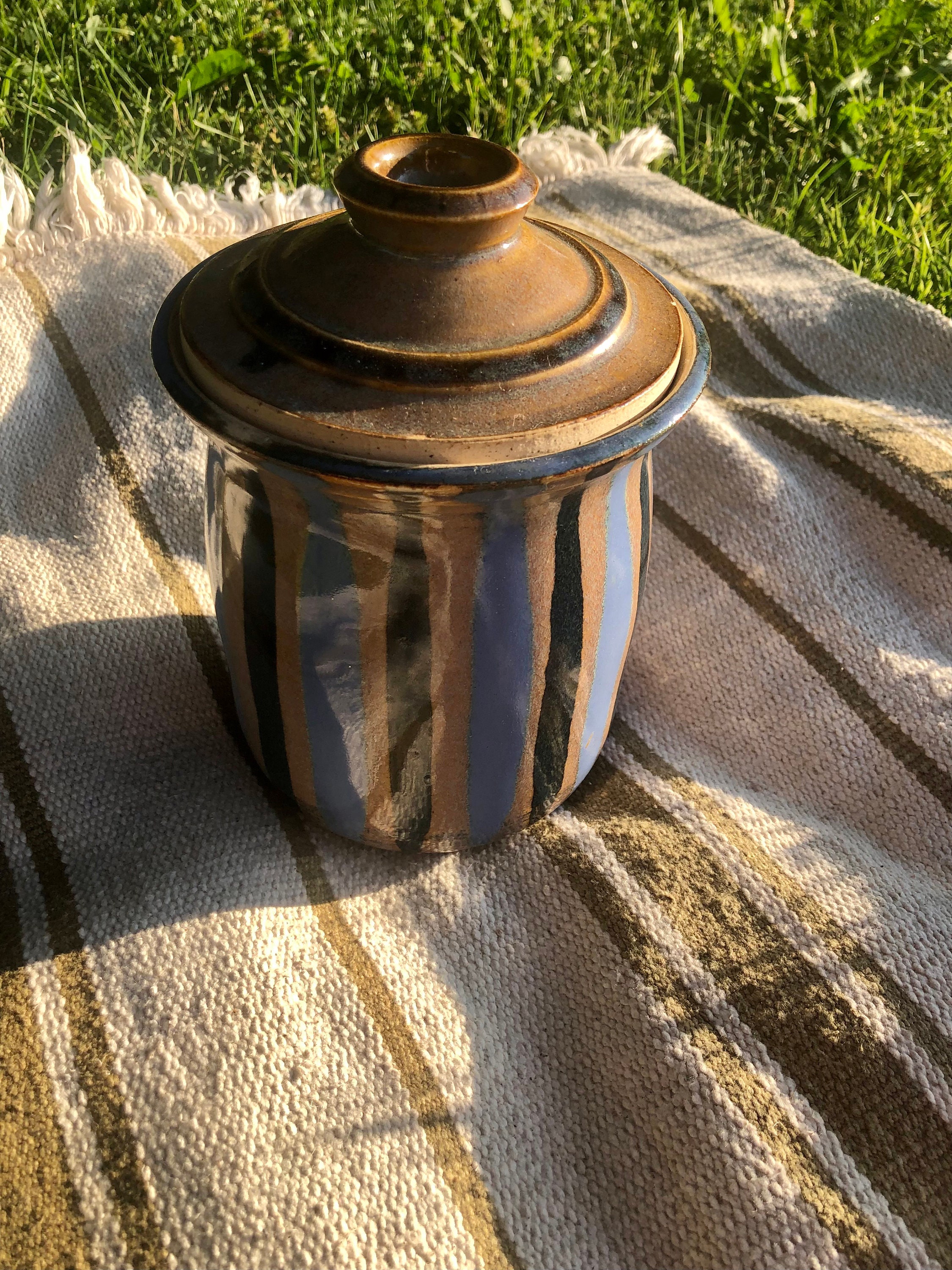 Large Vintage Stoneware Jar With Lid Signed Studio Pottery Etsy