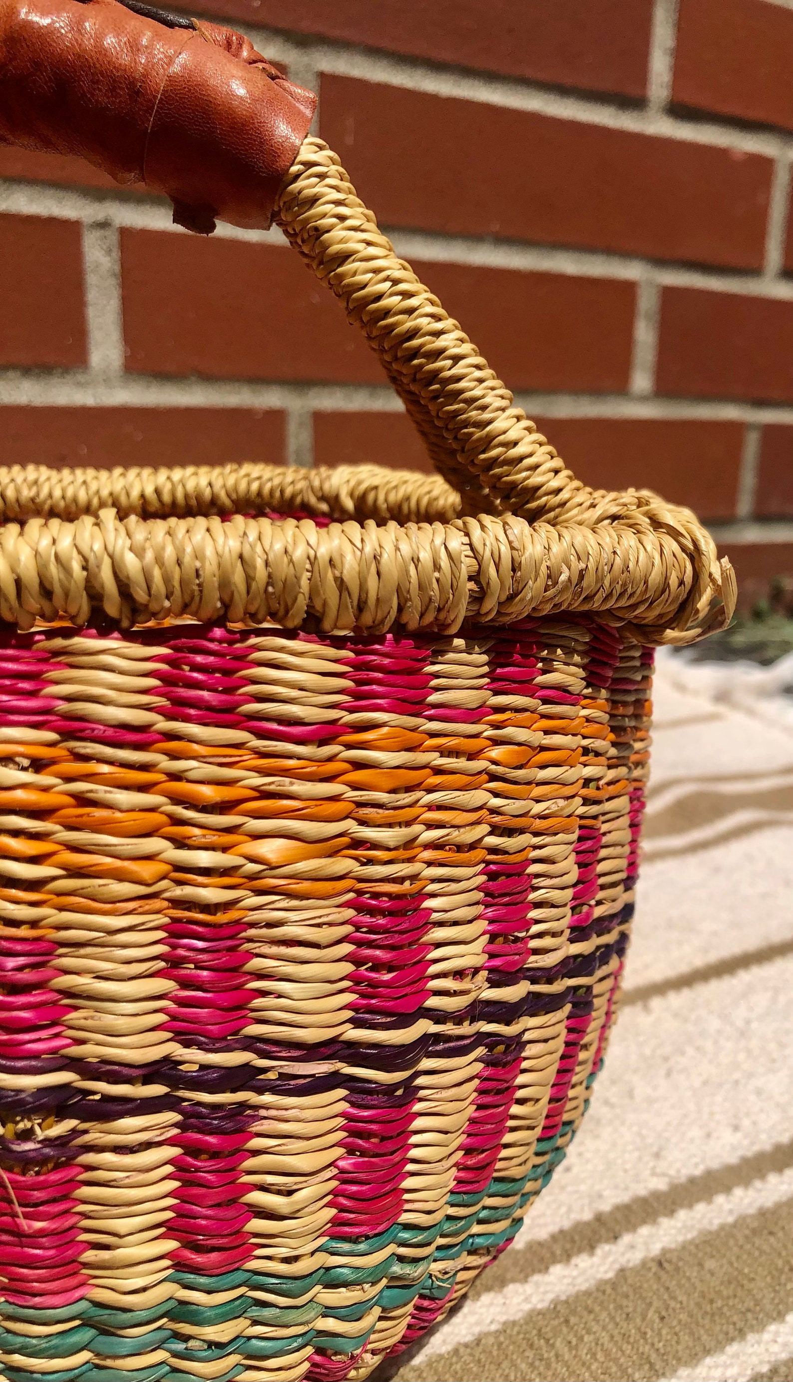 Vintage Colorful Handmade Sweetgrass Woven Market/Bolga Basket Etsy