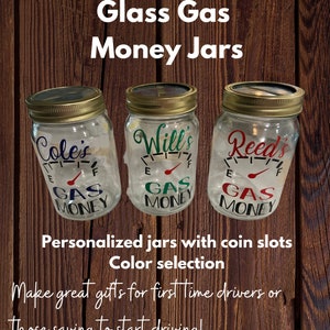 Personalized Gas Money Glass Jar Banks - New Driver - Saver Bank