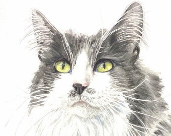 Custom Cat Portrait Watercolor Hand painted from your Photo, Custom Pet Portrait Art, Custom Cat Memorial Art, Custom Cat or Dog Painting